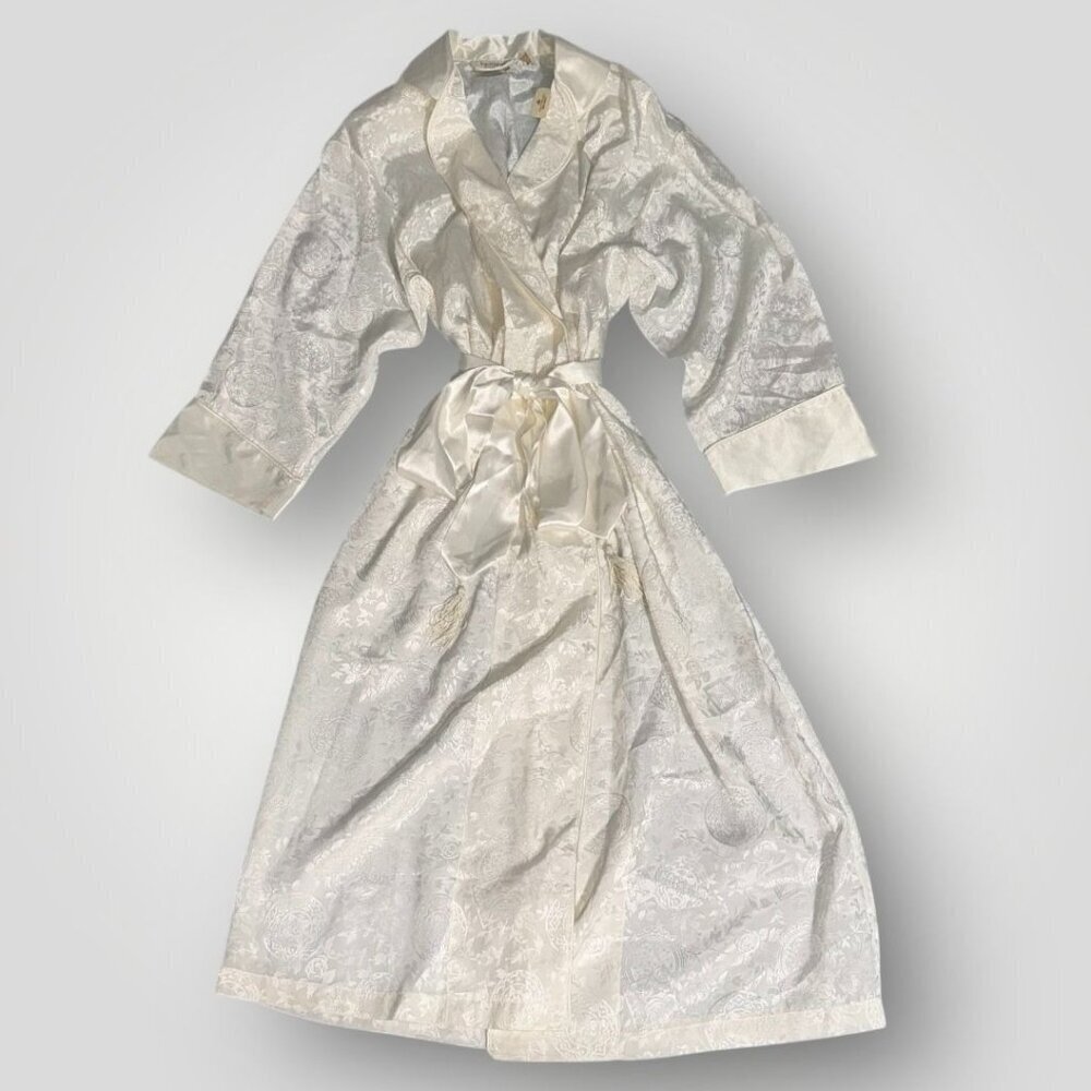 NWT Vintage Victorias Secret Ivory Satin Robe 90s Kimono Quiet Luxury M/L